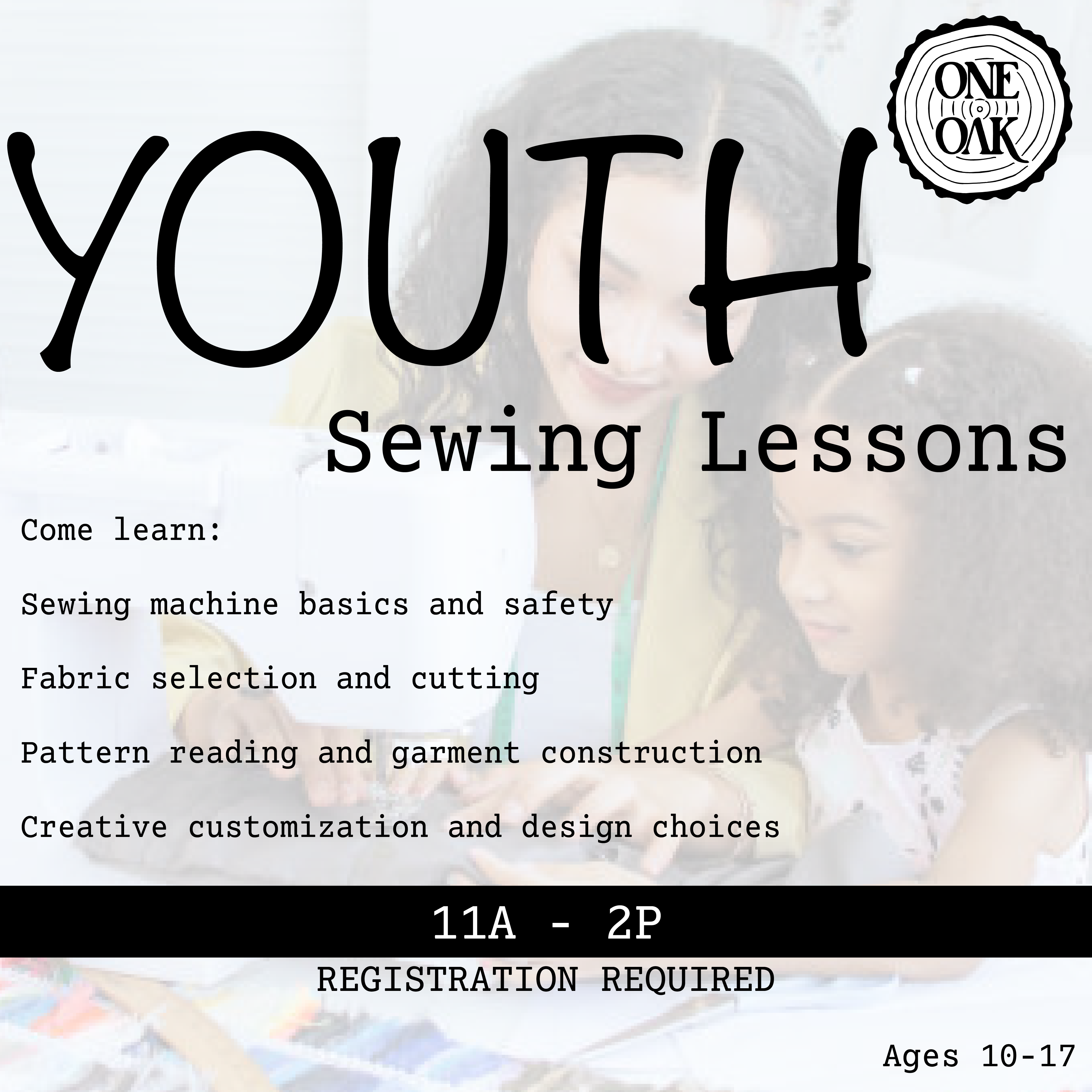 Youth sewing lessons poster